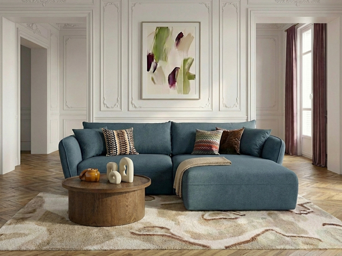 Bobochic Luigi Ecksofa Strukturstoff Blau Ecke rechts