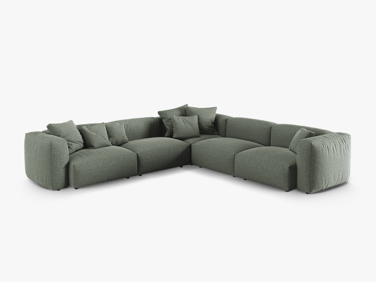 Micadoni modulares symmetrisches Ecksofa XL Martina 5-Sitzer 90cm Sitztiefe Strukturierter Stoff Boston Moßgrün