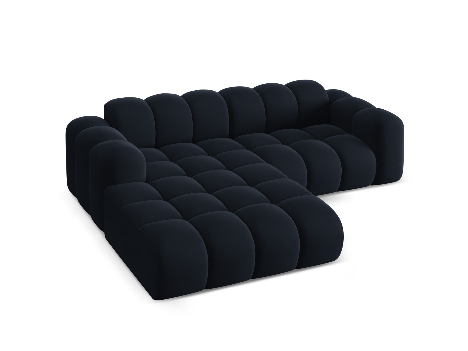 Cosmopolitan Design Ecksofa Treno 3-Sitzer Samt Bluvel Dunkelblau Links