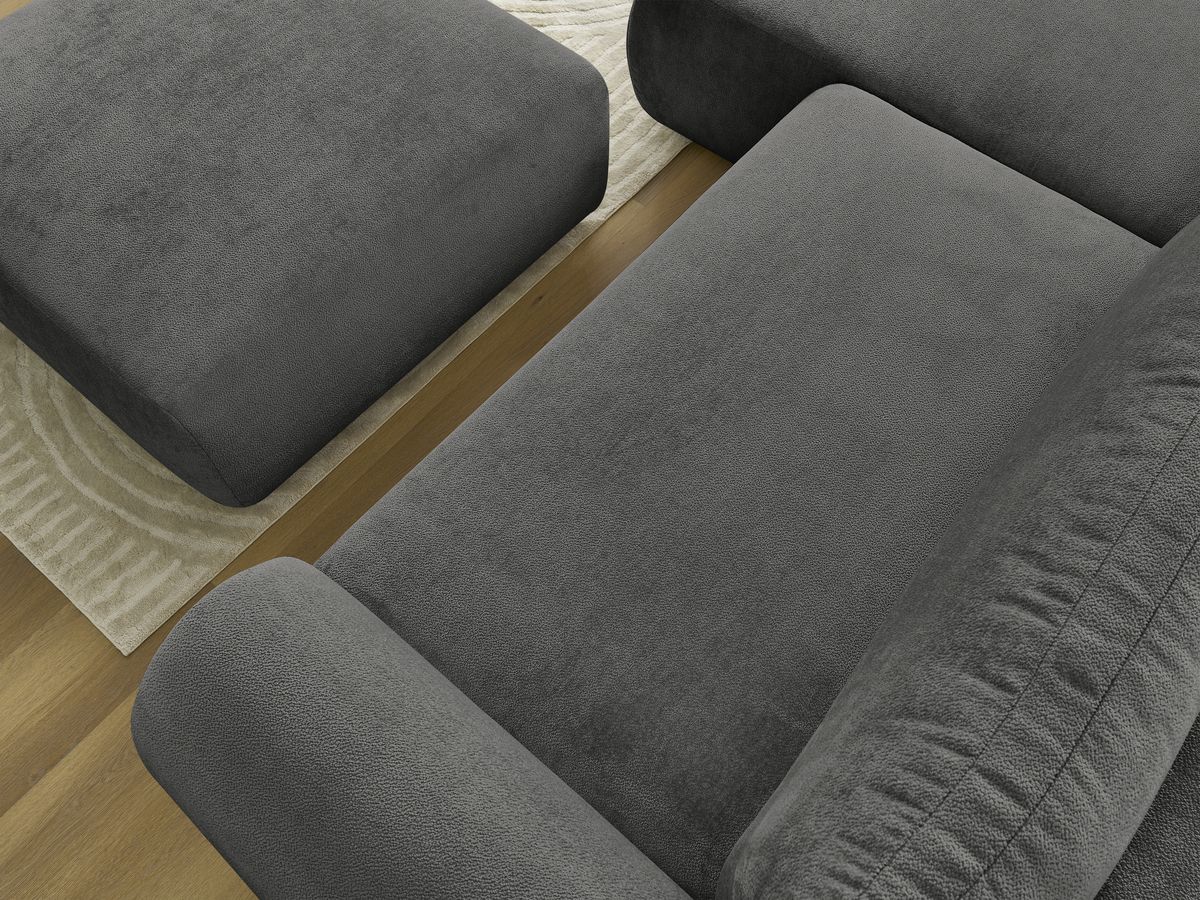 Bobochic Lucien Ecksofa mit Schlaffunktion und Bettkasten und Pouf 314 × 167 cm Stoff Dunkelgrau Ecke links