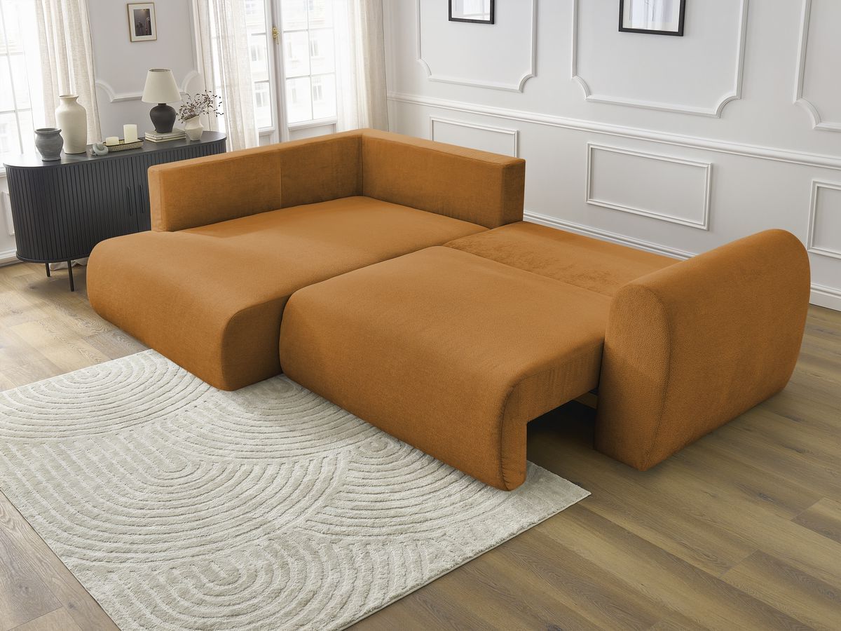 Bobochic Lucien Ecksofa mit Schlaffunktion und Bettkasten 296 × 198 cm Stoff Gelb Ecke links