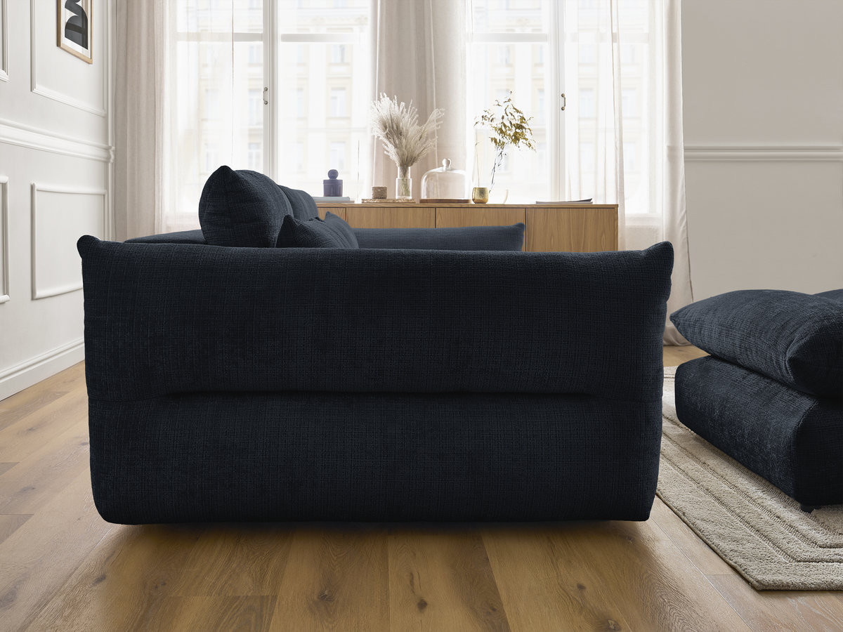 Bobochic Neil Sofa 3-Sitzer mit Pouf Strukturstoff Dunkelblau