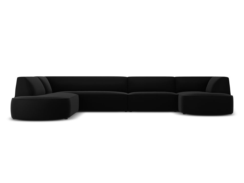 Cosmopolitan Design Panoramasofa Siena 7-Sitzer abgerundet Samt Salvador Schwarz Links