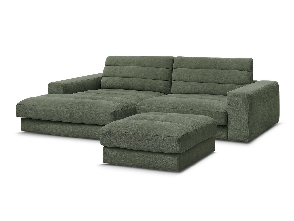 Bobochic Sierra Ecksofa mit Pouf Strukturstoff Dunkelgrün Ecke links
