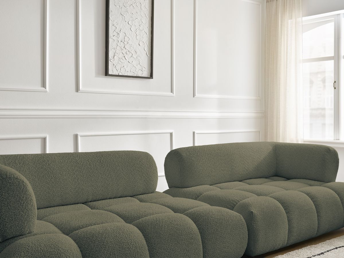 Bobochic Alya Sofa 4-Sitzer mit Pouf Bouclé-Stoff Grün