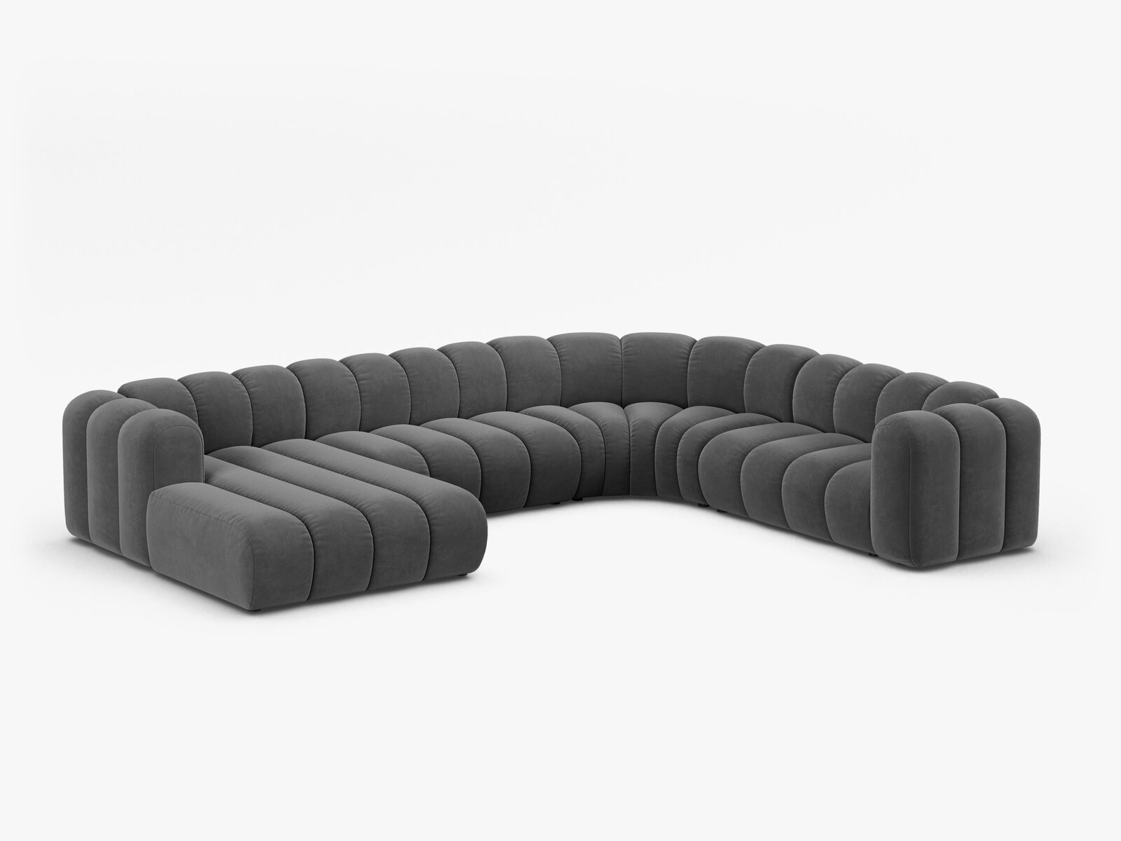 Micadoni Modulares Panorama Ecksofa Lupine 6-Sitzer Rechts Samt Venus Grau