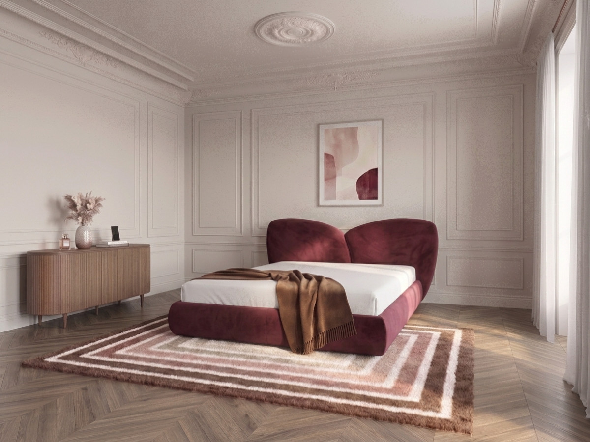 Bobochic Danae Polsterbett Samt Rot, Liegefläche 140 × 190 cm