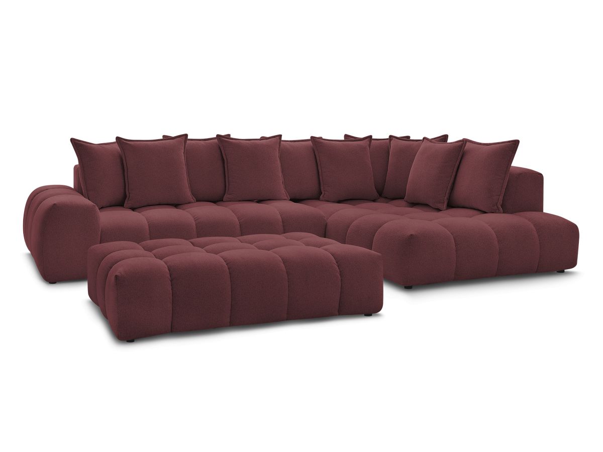 Bobochic Everest Ecksofa mit Schlaffunktion und Pouf, 10 Kissen Melange-Stoff Rot Ecke rechts