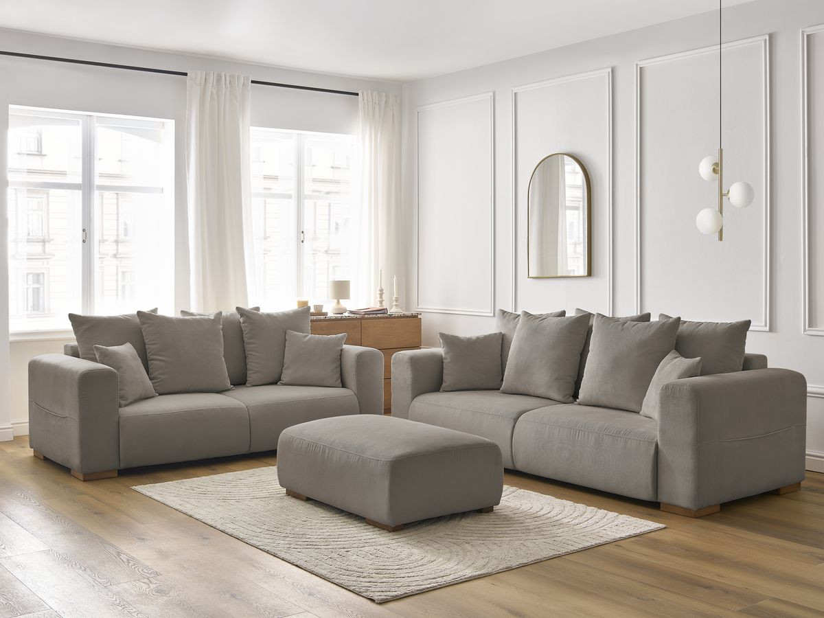 Bobochic Sidonie Sofa 6-Sitzer mit Pouf Cordsamt Taupe