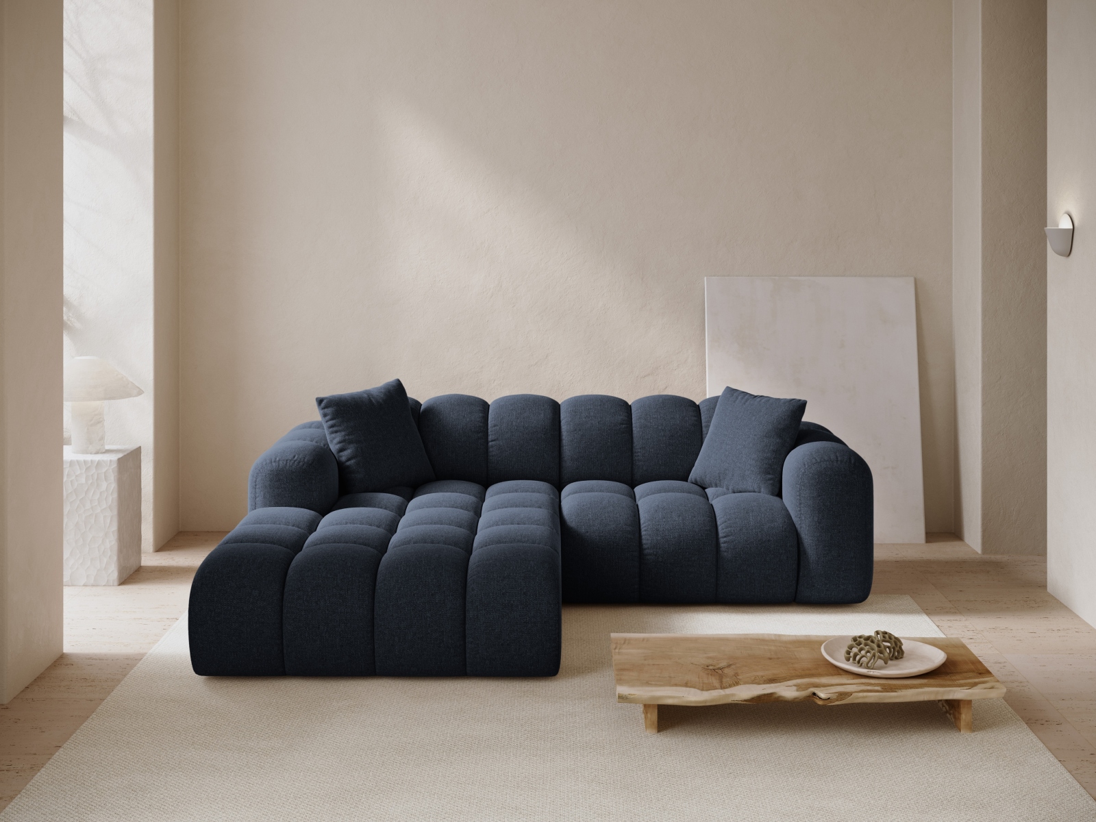 Cosmopolitan Design Ecksofa Treno 3-Sitzer Chenille Eden Marineblau Links