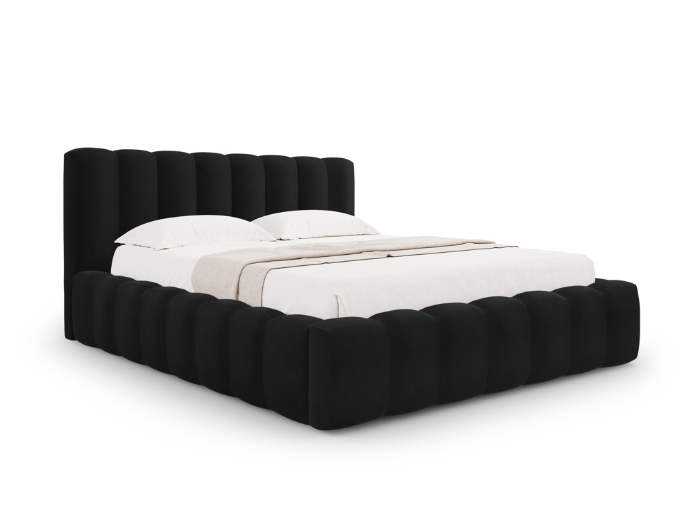 Cosmopolitan Design Stauraumbett mit Kopfteil Palma 140x200 Samt Bluvel Schwarz