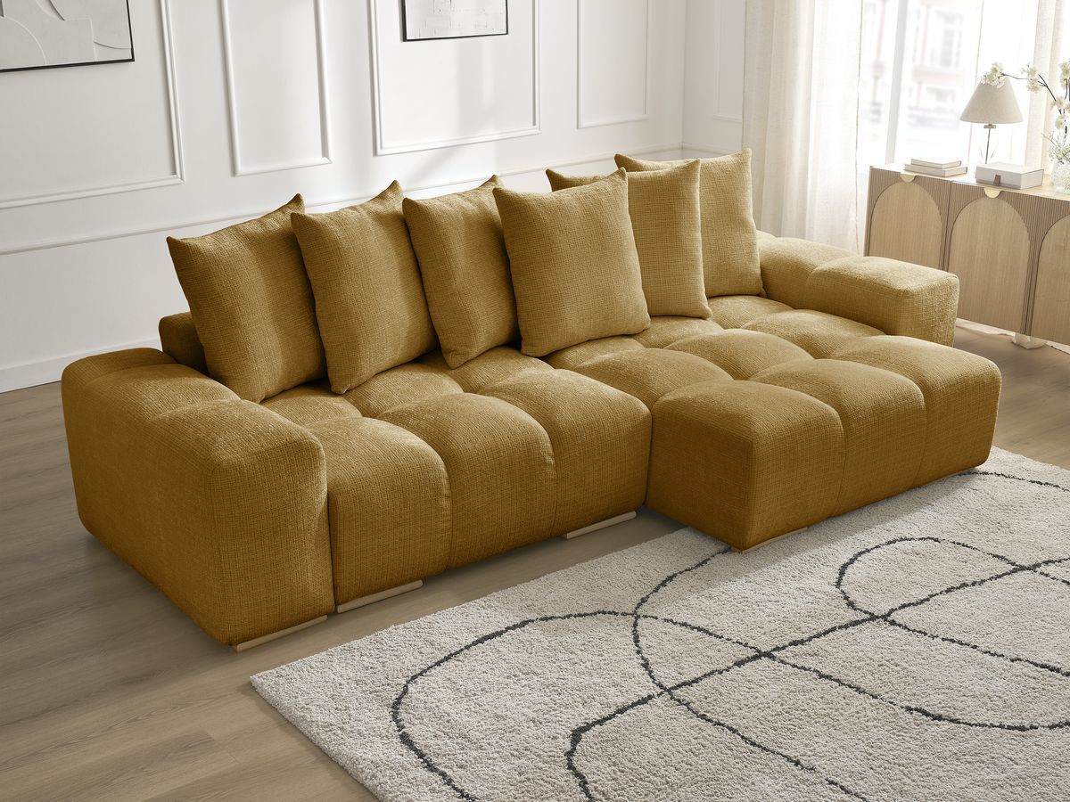 Bobochic Anakin Ecksofa, 6 Kissen Strukturstoff Gelb