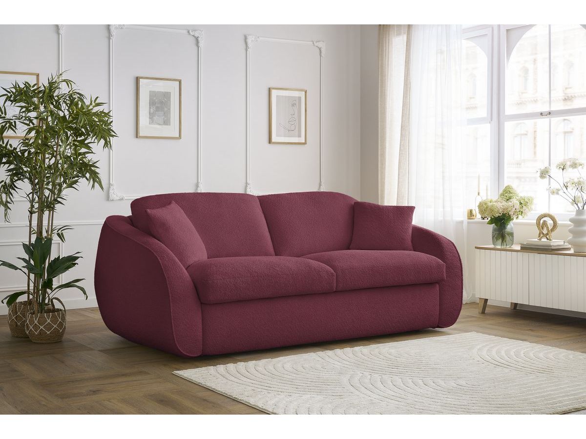 Bobochic Cezanne Schlafsofa 3-Sitzer Bouclé-Stoff Rot, Liegefläche 160 × 194 cm