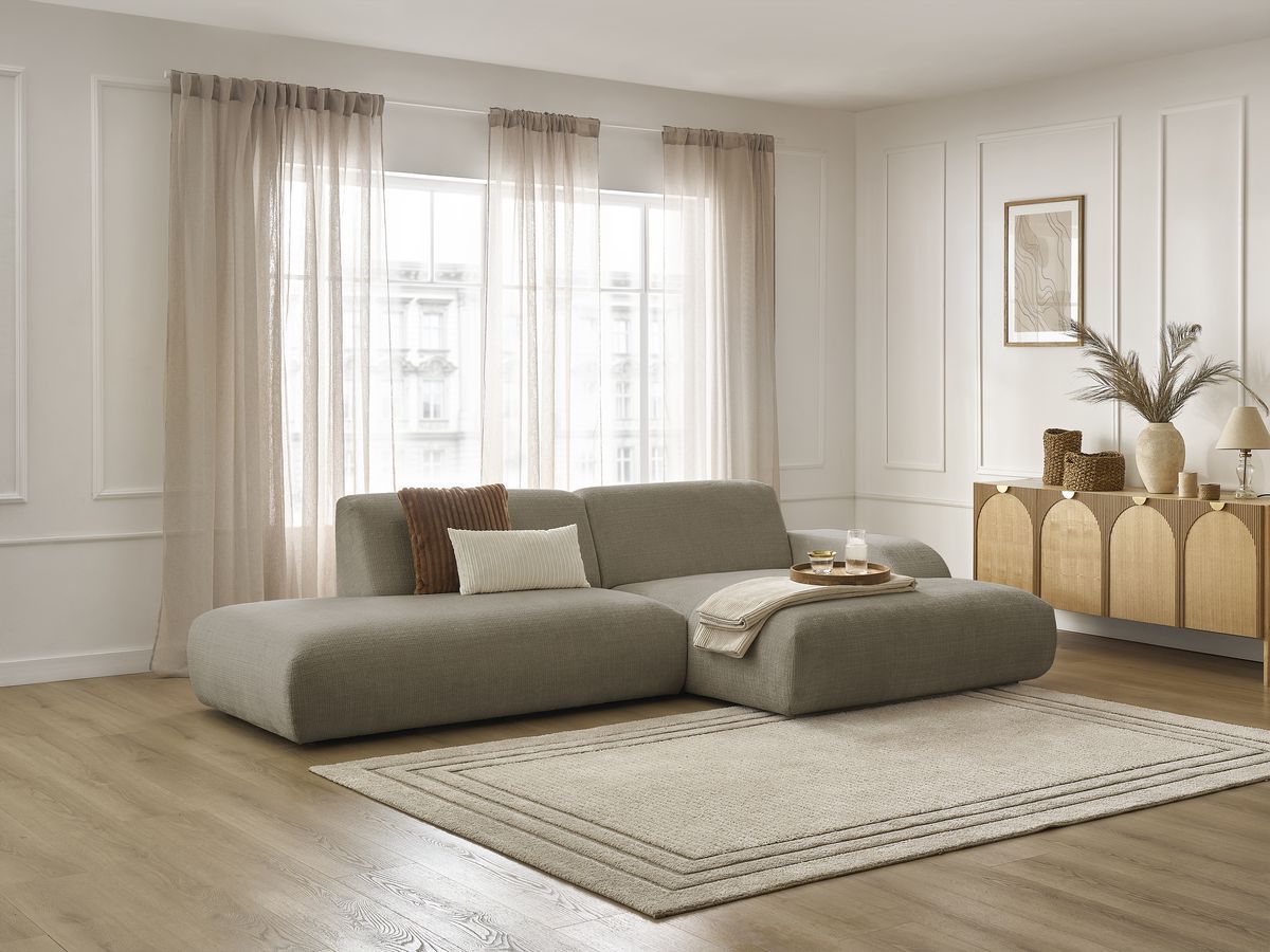 Bobochic Sirius Ecksofa 300 × 170 cm Strukturstoff Taupe Ecke rechts