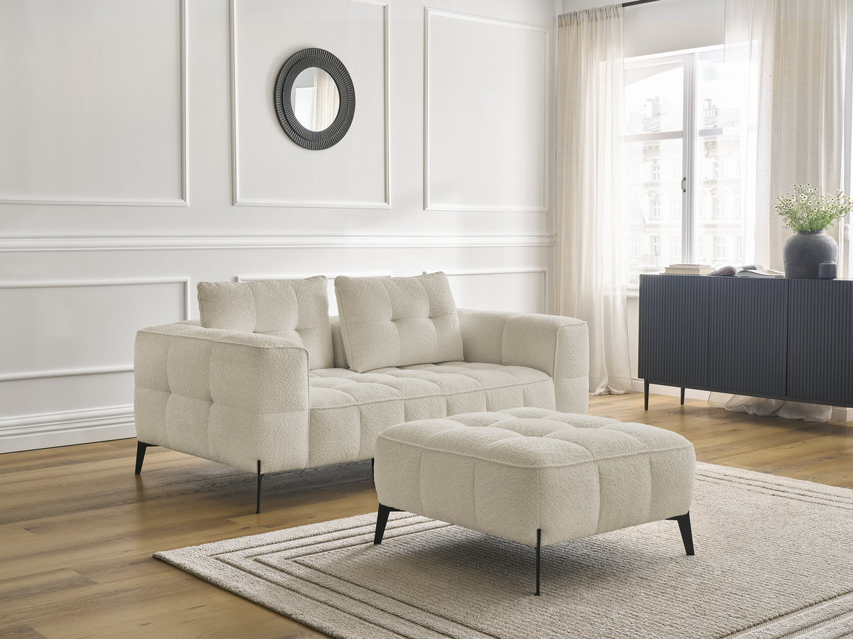 Bobochic Anis Sofa 2-Sitzer mit Pouf Bouclé-Stoff Beige