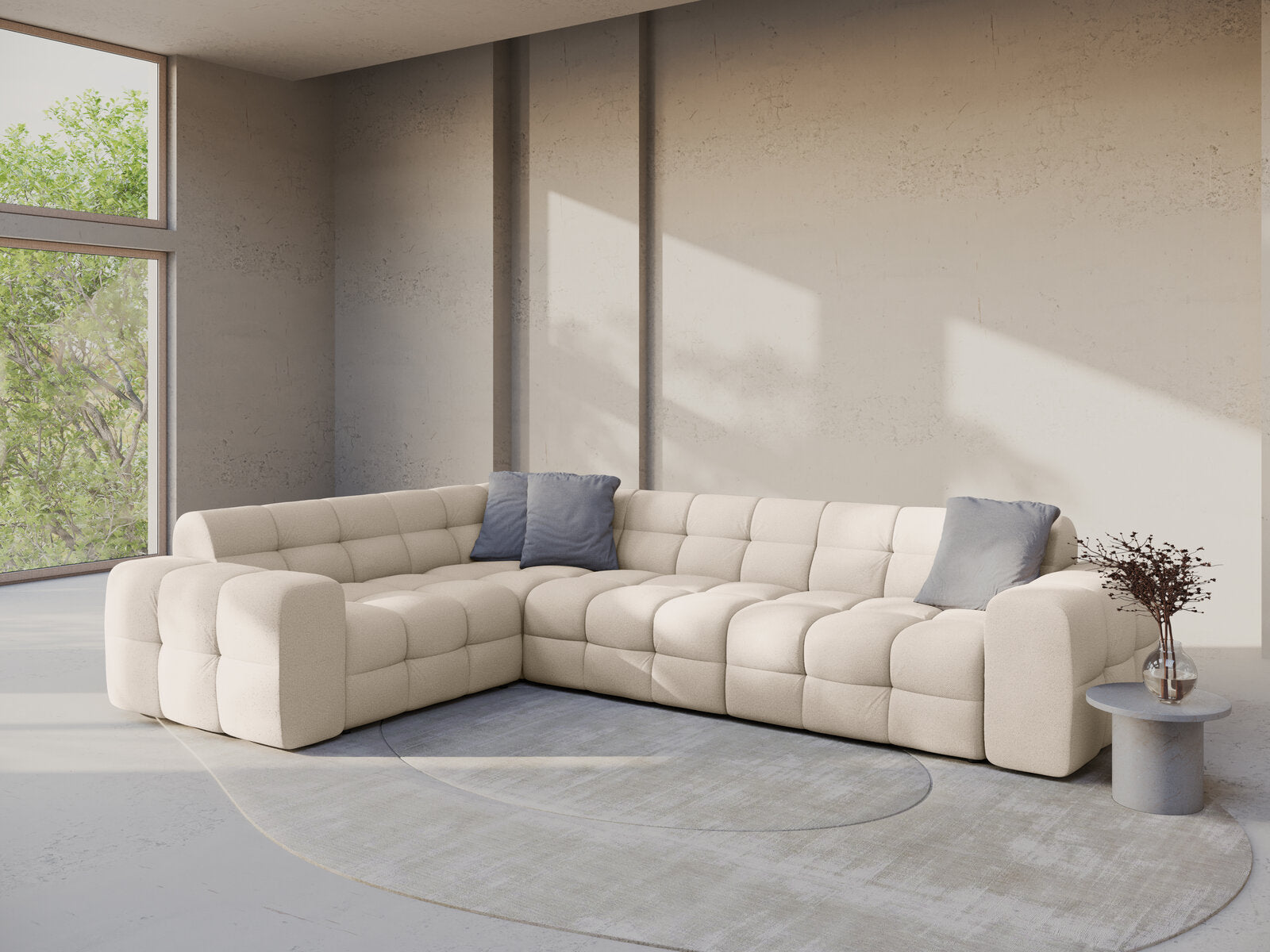 Micadoni Ecksofa Kendal 6-Sitzer Links Strukturierter Stoff Beige
