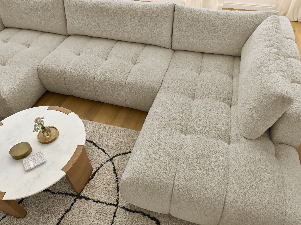 Bobochic Fuji Wohnlandschaft Bouclé-Stoff Beige Ecke links