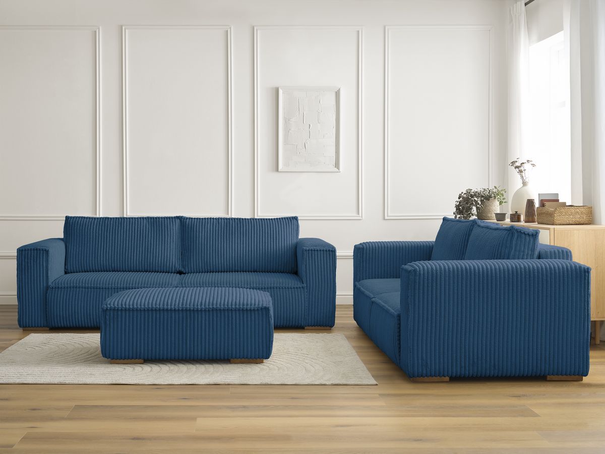 Bobochic Chelsea Sofa 6-Sitzer mit Pouf Breitcord weich Dunkelblau