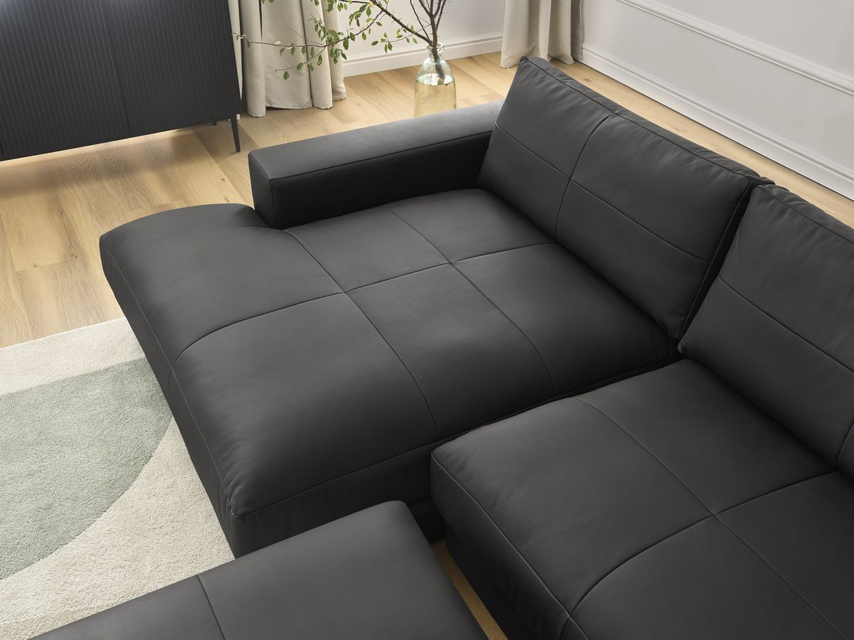 Bobochic Leonard Ecksofa mit Pouf 274 × 159 cm Leder Schwarz Ecke links