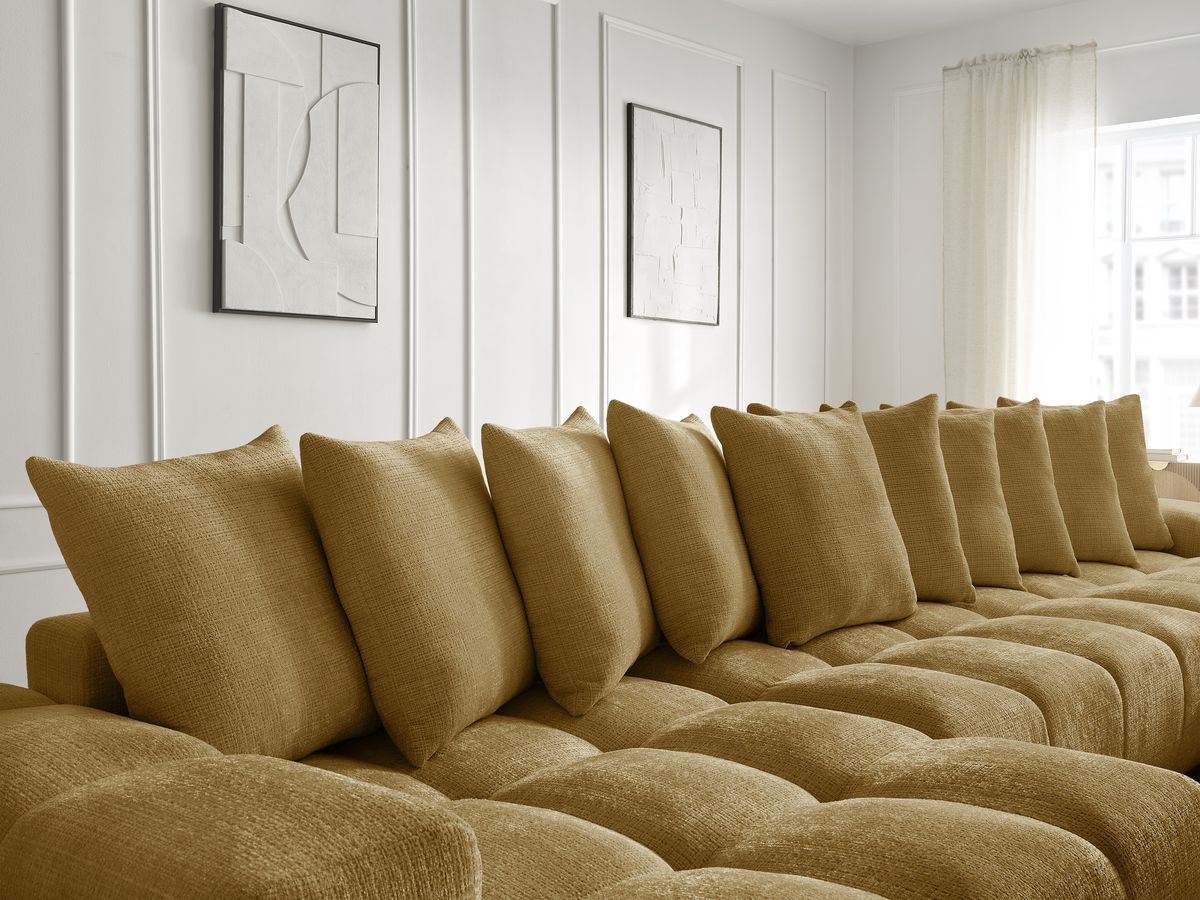 Bobochic Anakin Wohnlandschaft mit Pouf, 10 Kissen Strukturstoff Gelb