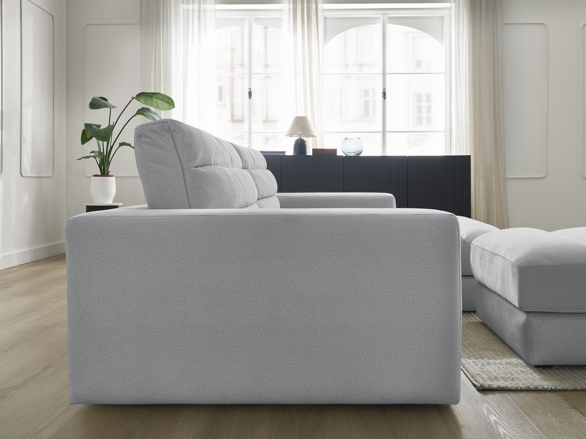 Bobochic Sierra Ecksofa mit Pouf Samt Hellgrau Ecke rechts