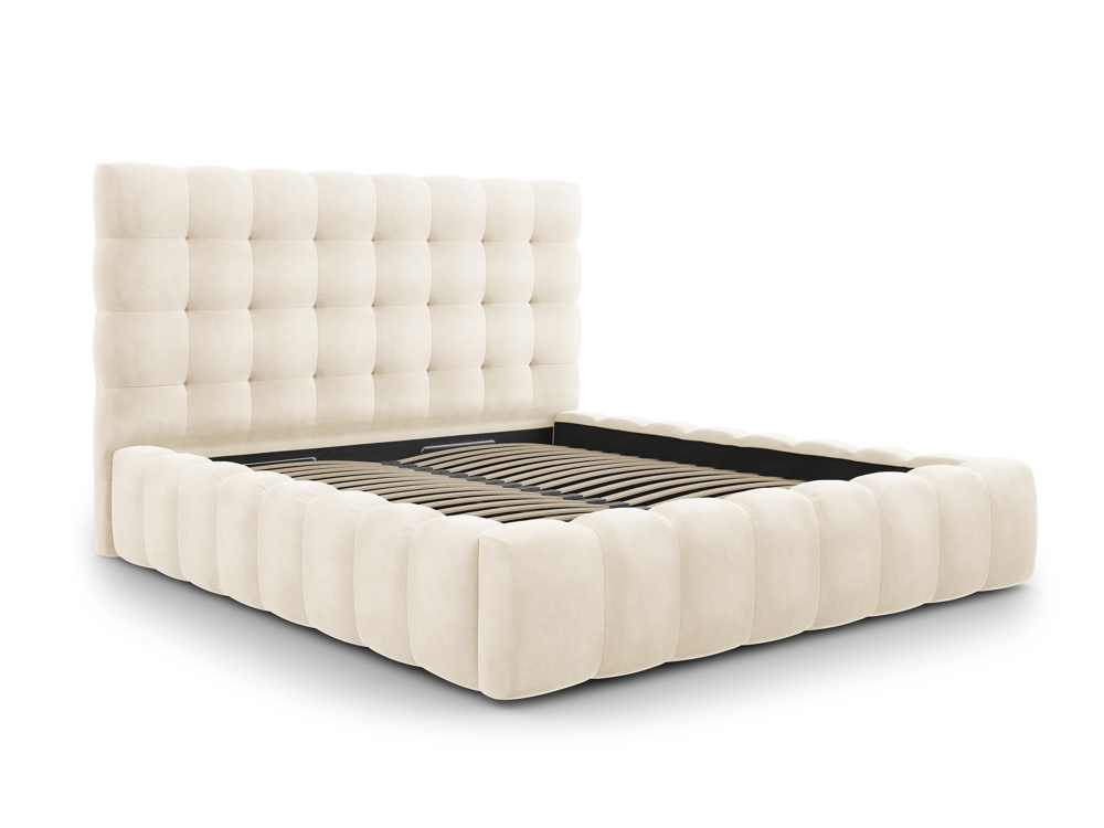 Cosmopolitan Design Stauraumbett mit Kopfteil Bali 160x200 Samt Bluvel Helles Beige