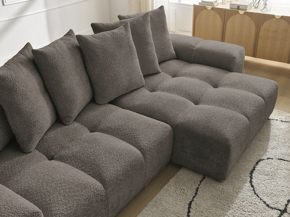 Bobochic Anakin Ecksofa, 6 Kissen Bouclé-Stoff Braun