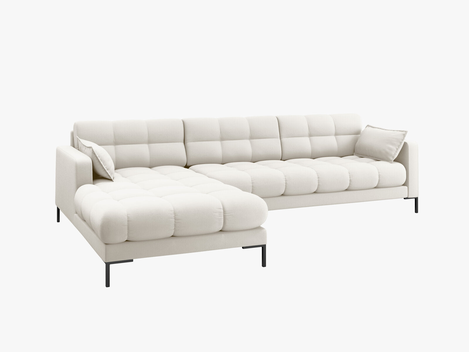 Micadoni Ecksofa Mamaia 5-Sitzer Links Strukturierter Stoff Neve Helles Beige schwarze Beine