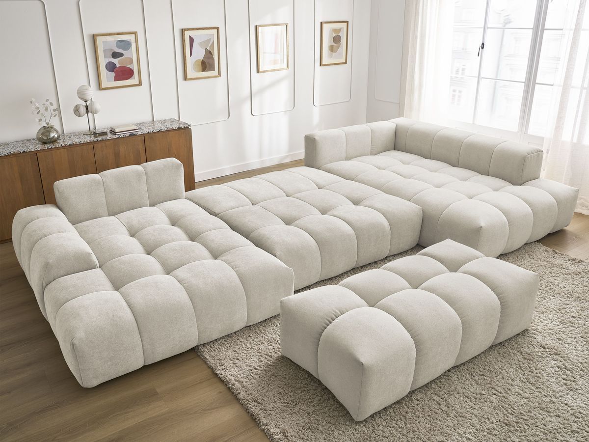 Bobochic Everest Wohnlandschaft mit Pouf, 14 Kissen Strukturstoff Beige Ecke links