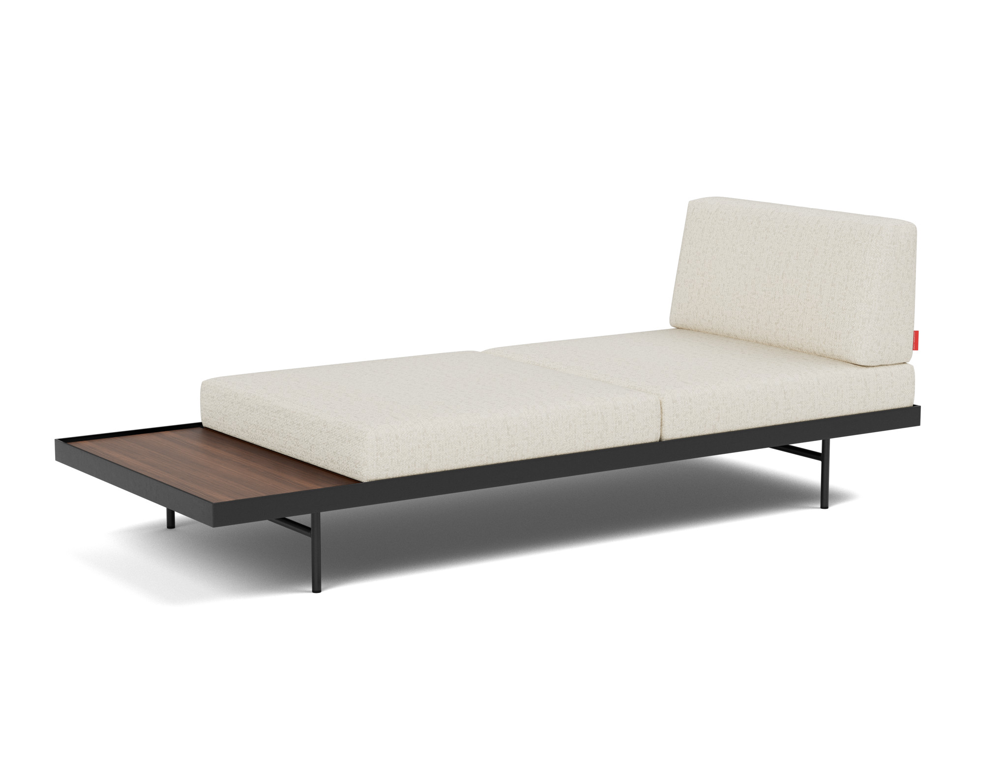 Tagesbett Puri Boucle Skandi 531-Off-White Beine mit Nussbaumtisch