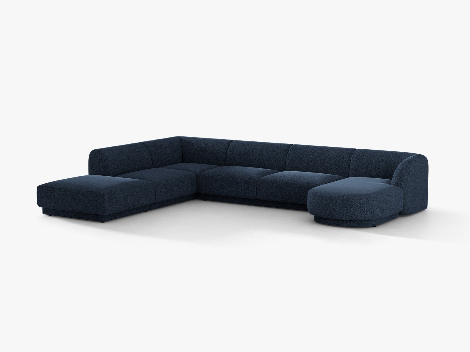 Micadoni Panorama-Ecksofa Miley 6-Sitzer Links Boucle Baloo Dunkelblau