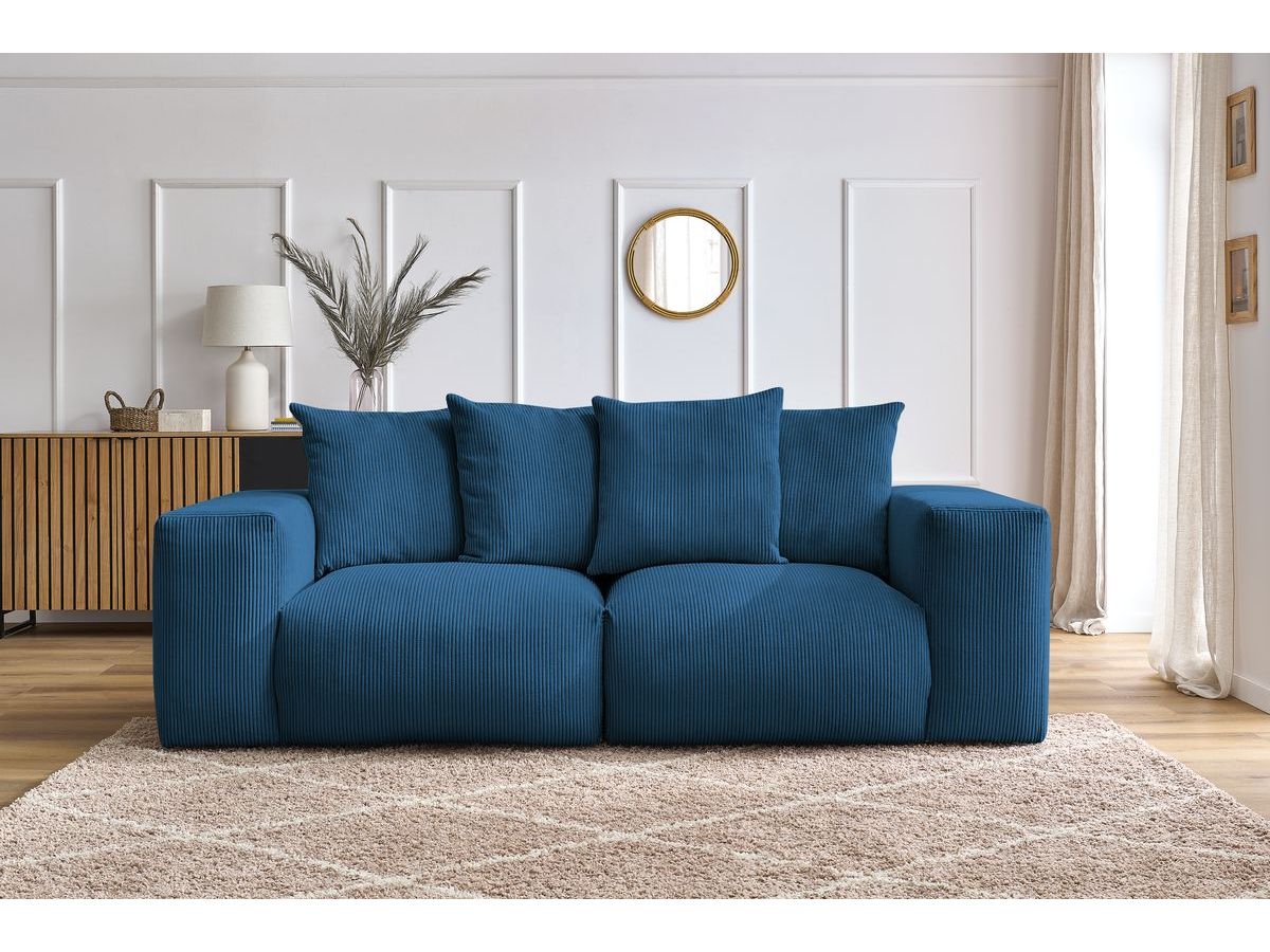 Bobochic Voltaire Sofa 3-Sitzer 248 × 100 cm Cordsamt Dunkelblau
