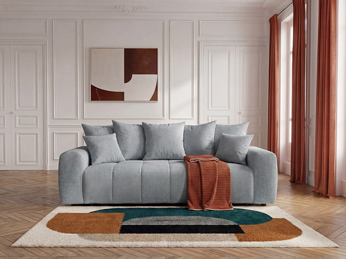 Bobochic Roxelane Schlafsofa 3-Sitzer mit Bettkasten Melange-Stoff Hellgrau