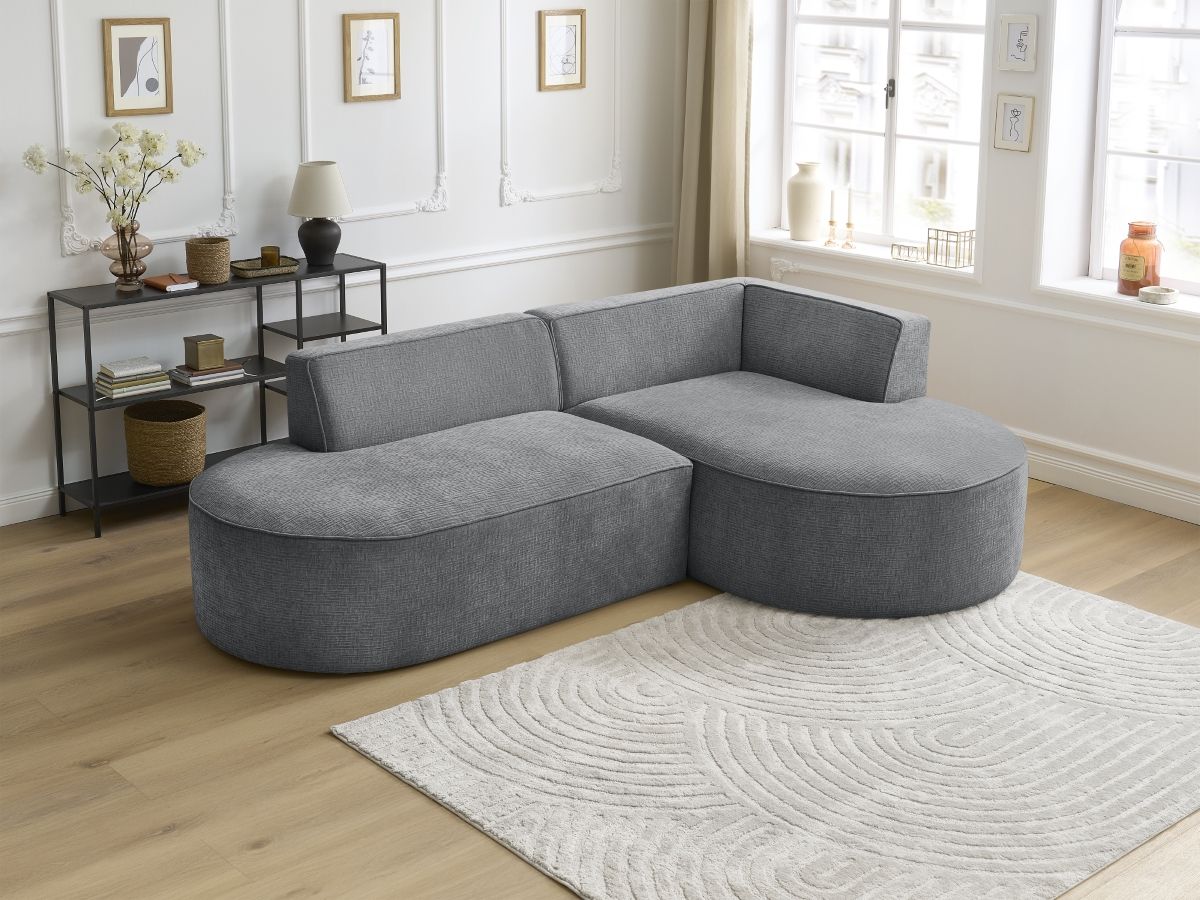 Bobochic Rousseau Ecksofa Strukturstoff Dunkelgrau Ecke rechts