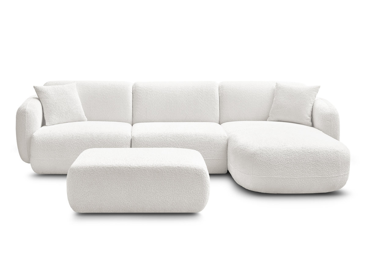 Bobochic Anda Ecksofa mit Pouf 292 × 163 cm Chenille Weiß Ecke rechts