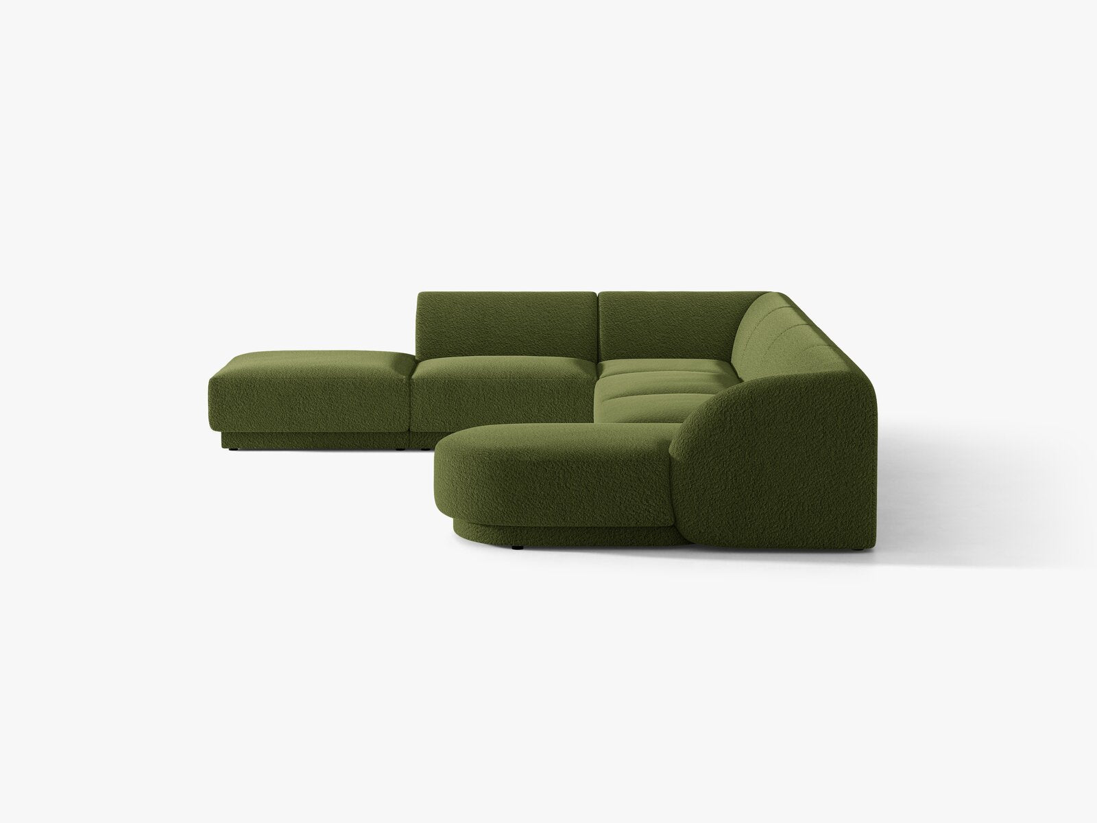 Micadoni Panorama-Ecksofa Miley 6-Sitzer Links Boucle Baloo Dunkel-Olivgrün