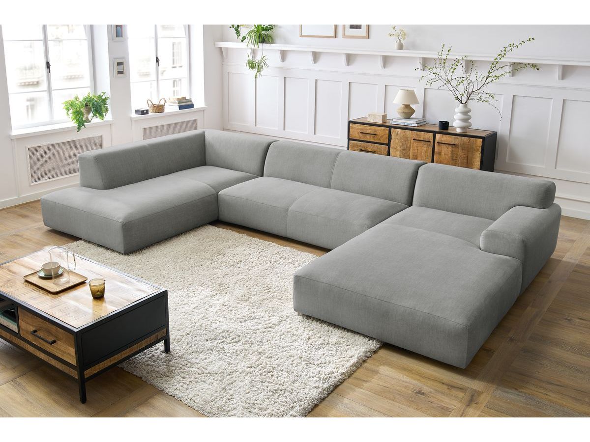 Bobochic Lavena Wohnlandschaft 399 × 220 cm Samt Hellgrau Ecke rechts
