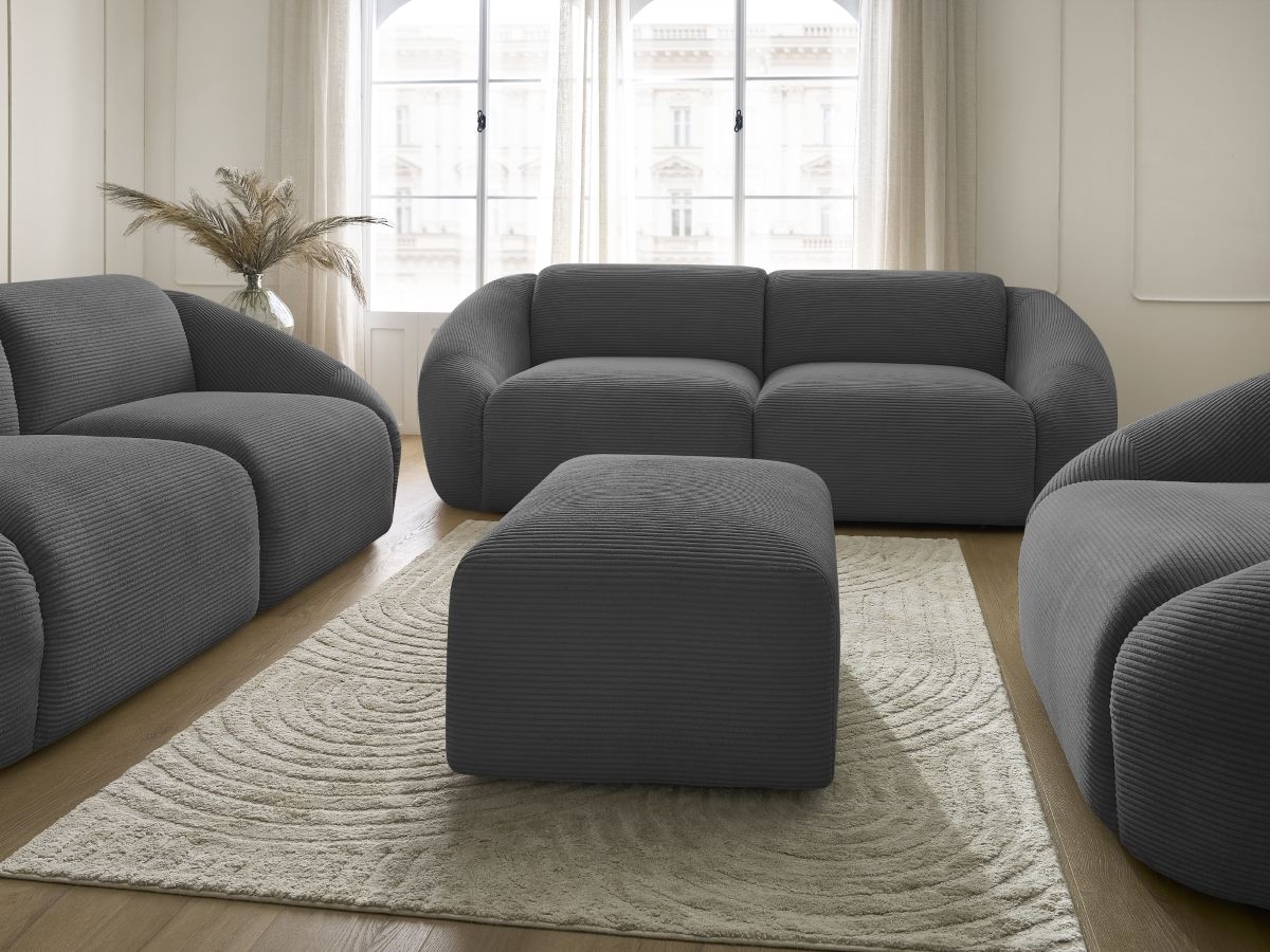 Bobochic Tina Sofa 7-Sitzer mit Pouf Cordsamt Dunkelgrau