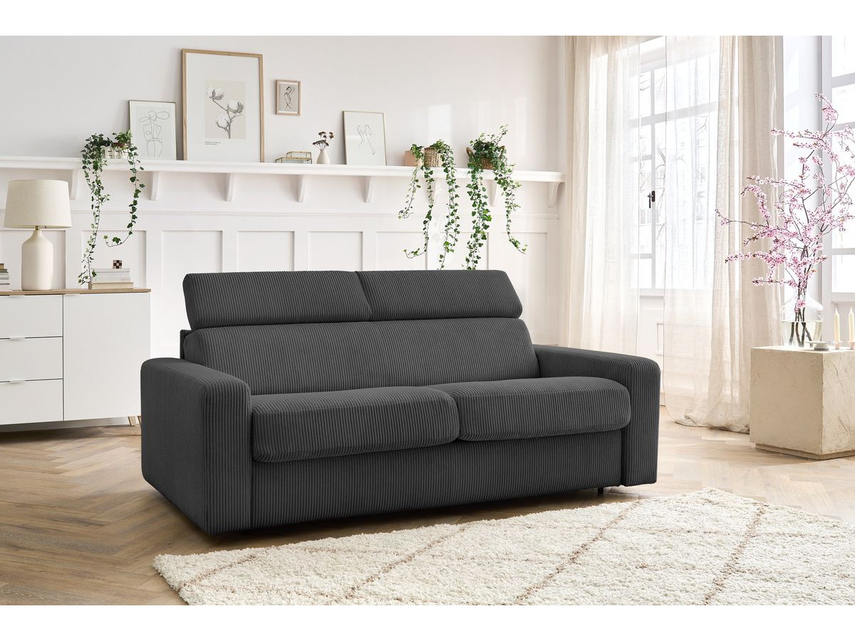 Bobochic Monaco Schlafsofa 3-Sitzer Cordsamt Dunkelgrau, Liegefläche 140 × 190 cm