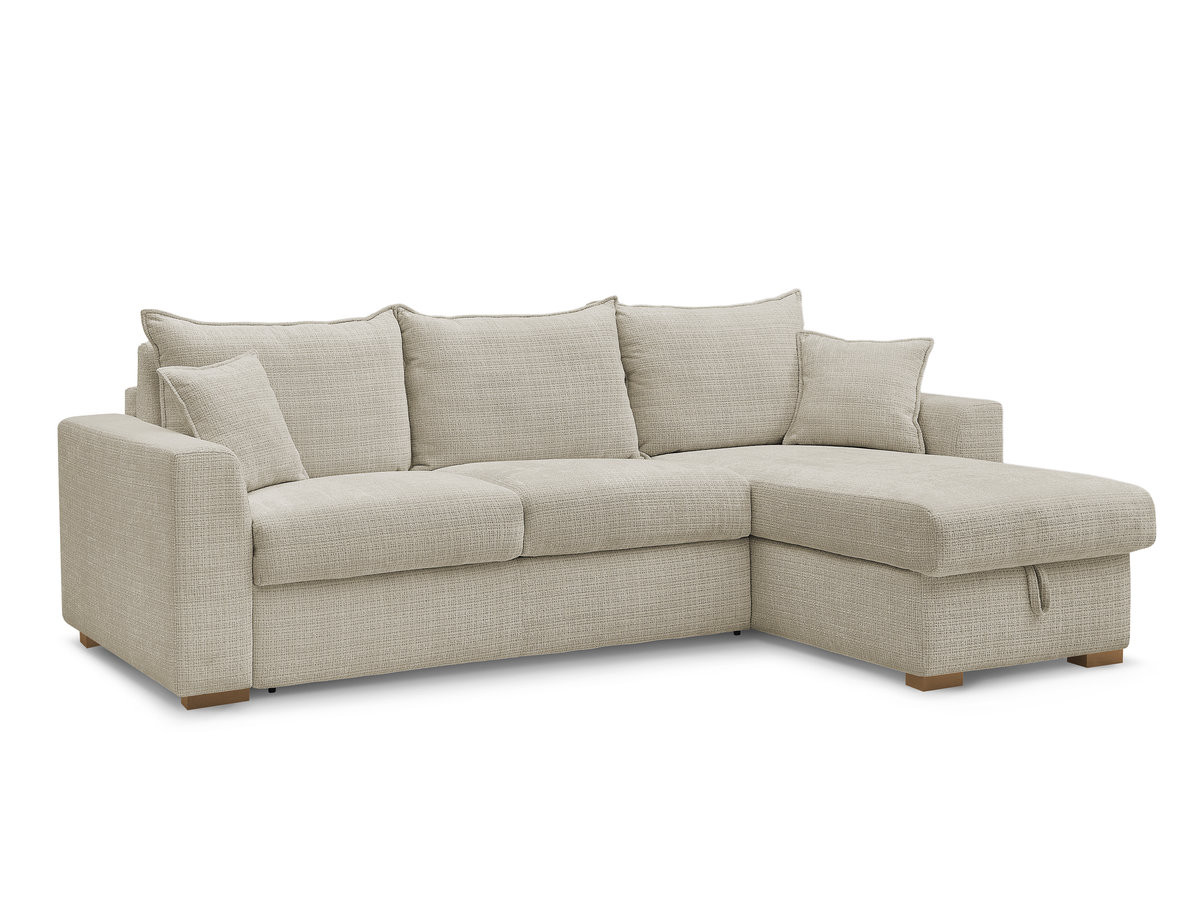 Bobochic Augustin Ecksofa mit Schlaffunktion und Bettkasten Strukturstoff Beige, Liegefläche 140 × 200 cm