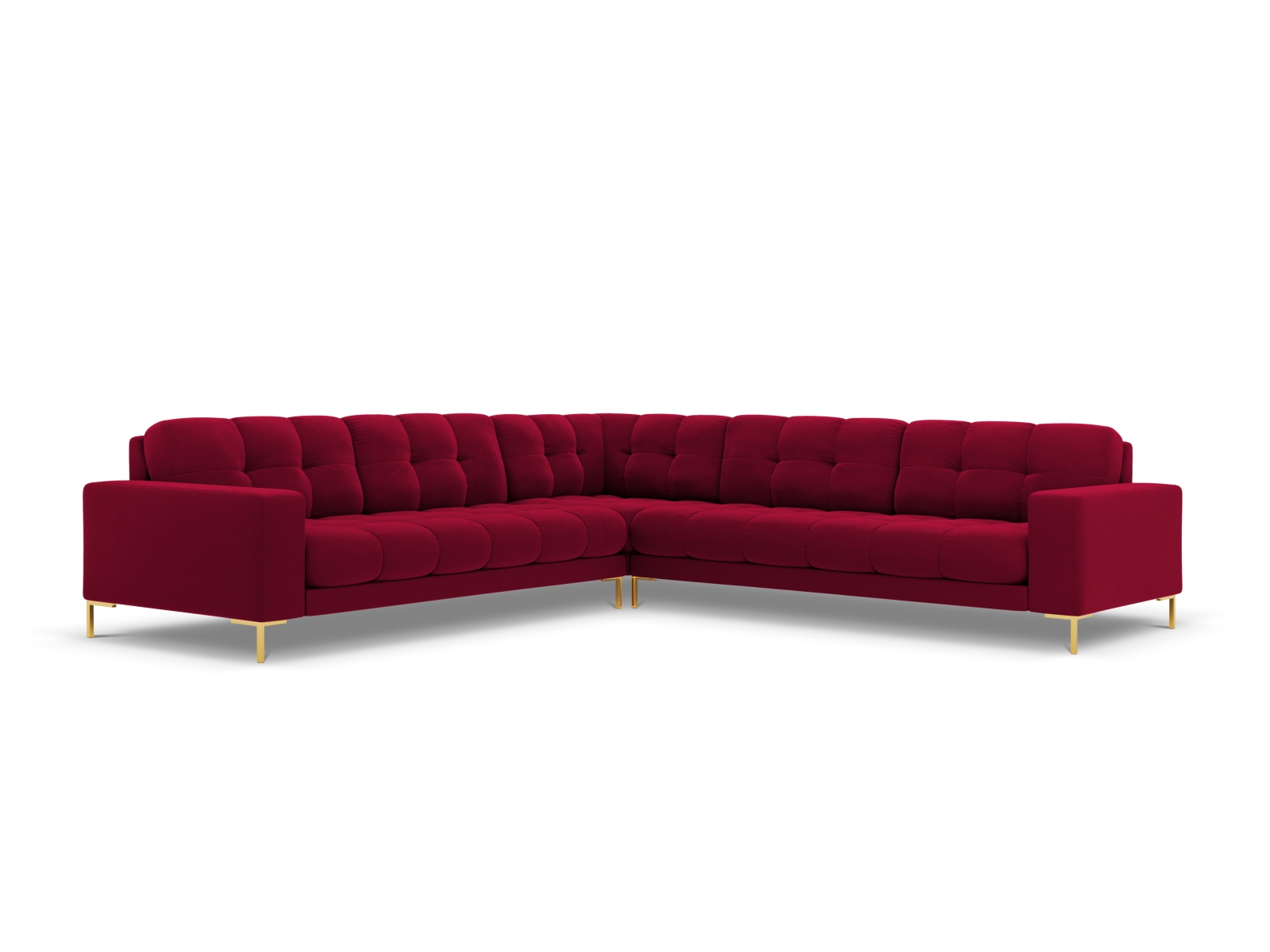 Cosmopolitan Design Symmetrisches Ecksofa Bali 6-Sitzer Samt Bluvel Rot Beine Gold