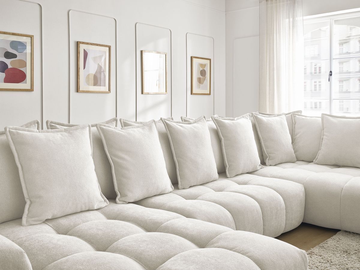 Bobochic Everest Wohnlandschaft, 14 Kissen Strukturstoff Weiß Ecke links