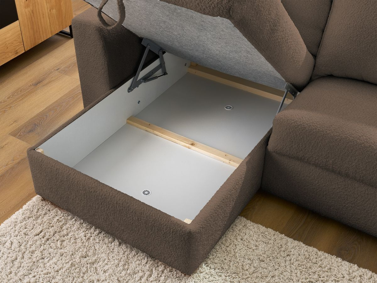 Bobochic Augustin Ecksofa mit Schlaffunktion und Bettkasten Bouclé-Stoff Braun, Liegefläche 140 × 200 cm