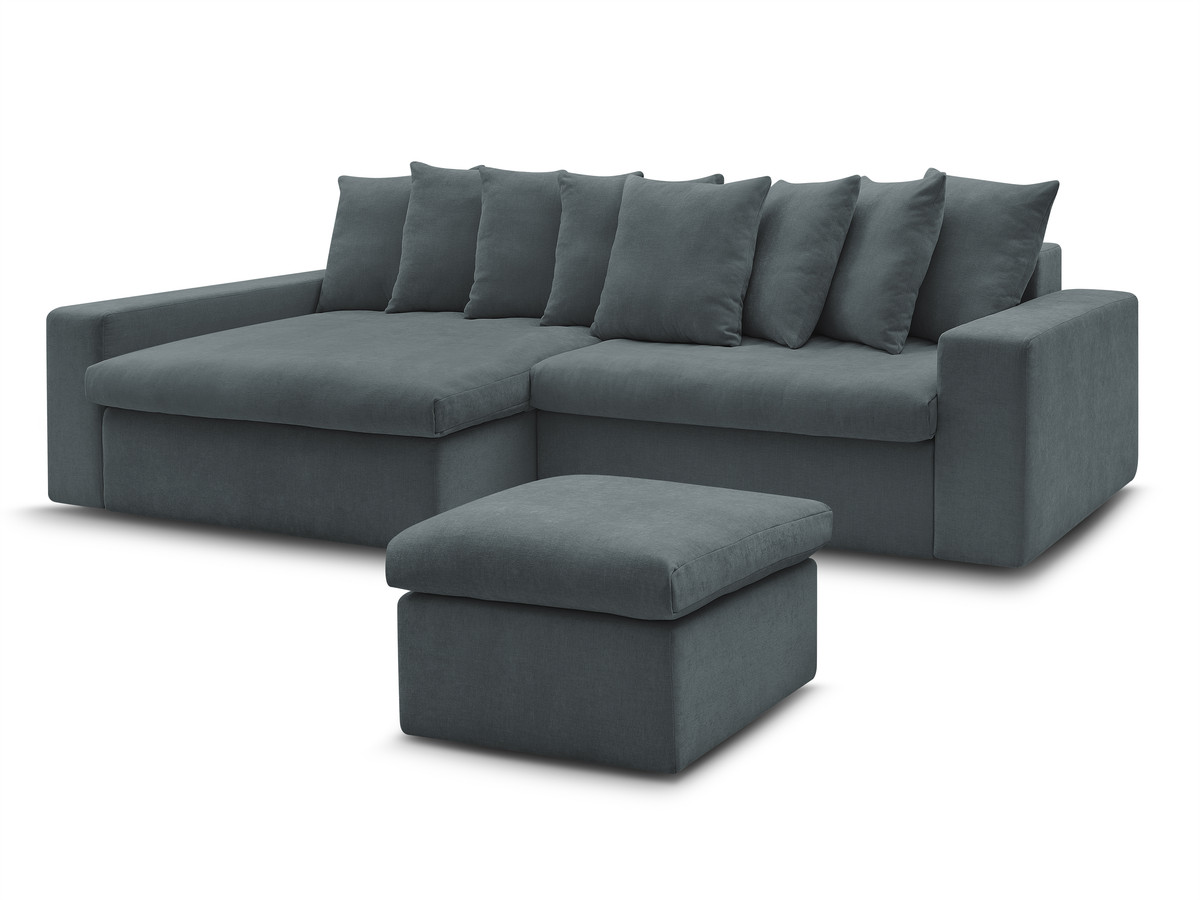 Bobochic Enore Ecksofa mit Pouf Stoff Blau Ecke links