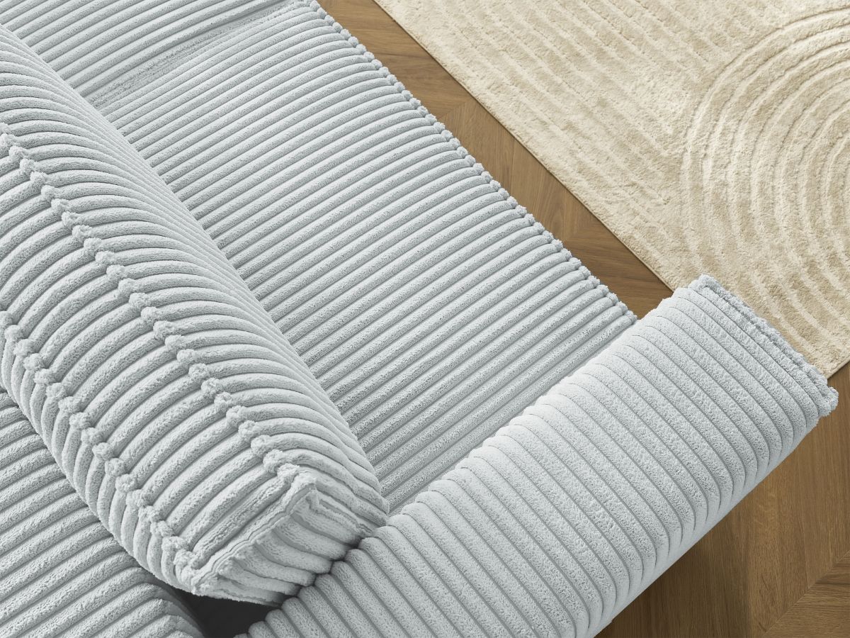 Bobochic Chelsea Schlafsofa 3-Sitzer mit Bettkasten Breitcord weich Hellgrau