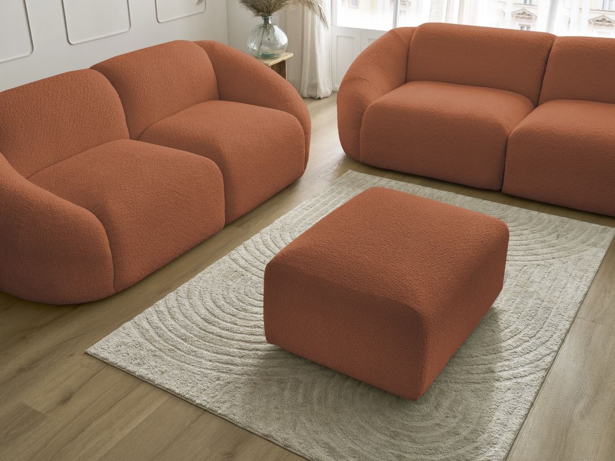 Bobochic Tina Sofa 6-Sitzer mit Pouf Bouclé-Stoff Orange