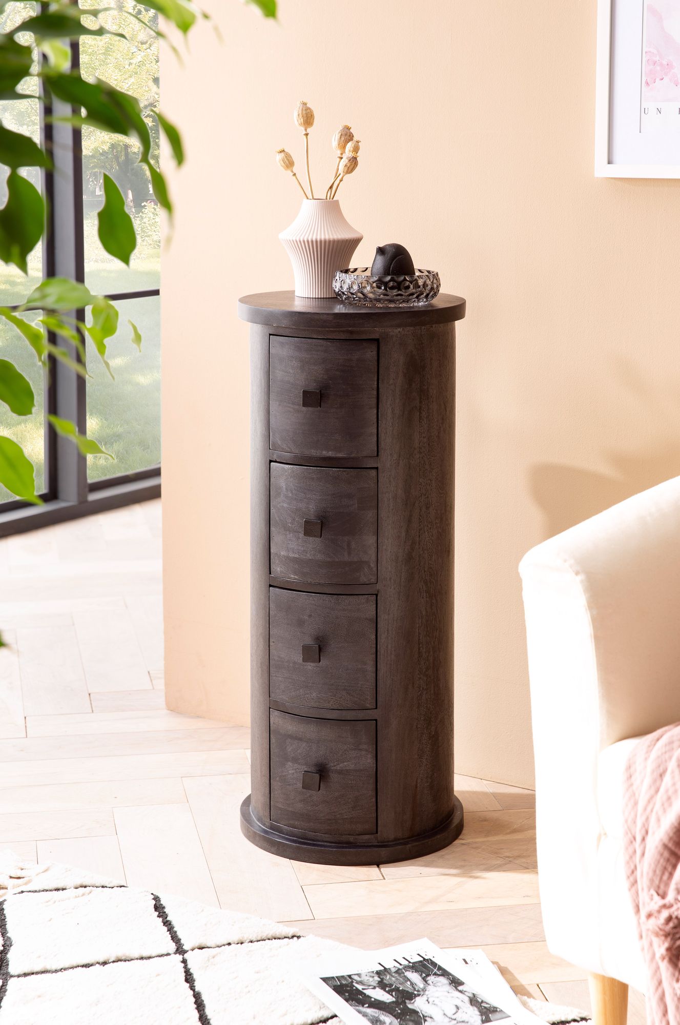 Sideboard Sunndal Massivholz Schwarz 34 × 34 × 85 cm