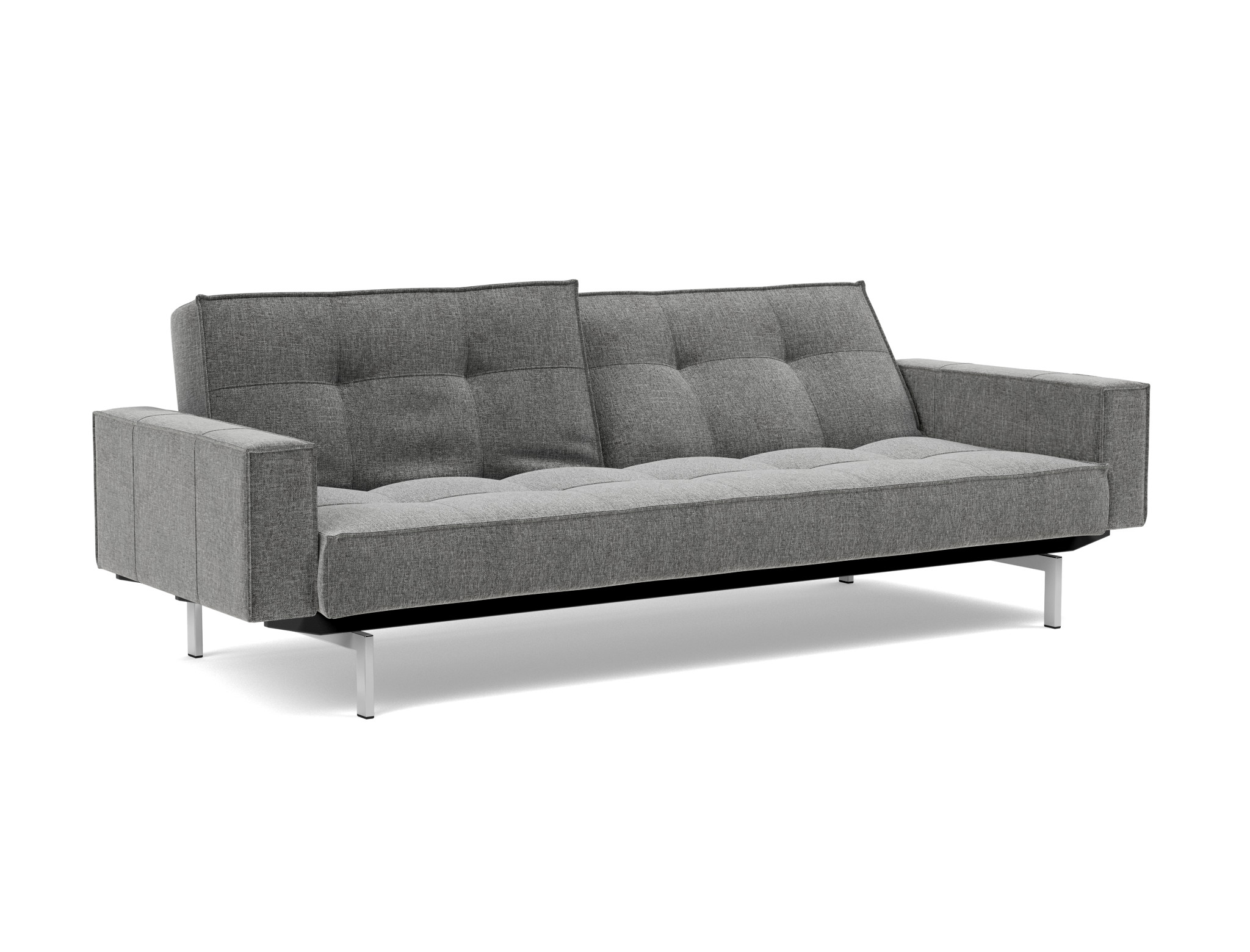Schlafsofa Splitback mit Armlehnen Strukturierter Stoff Twist 563-Charcoal Beine Chrom