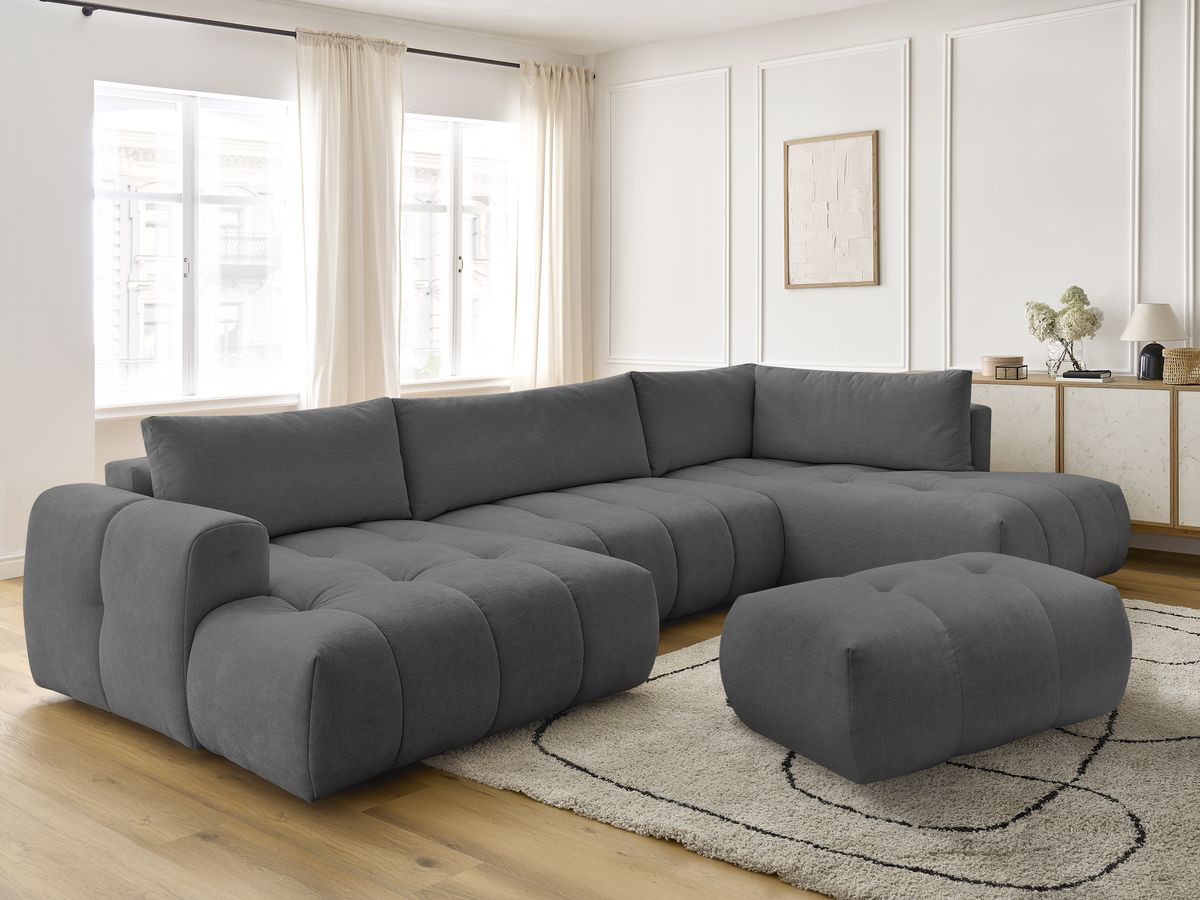 Bobochic Fuji Wohnlandschaft mit Pouf Stoff Dunkelgrau Ecke links