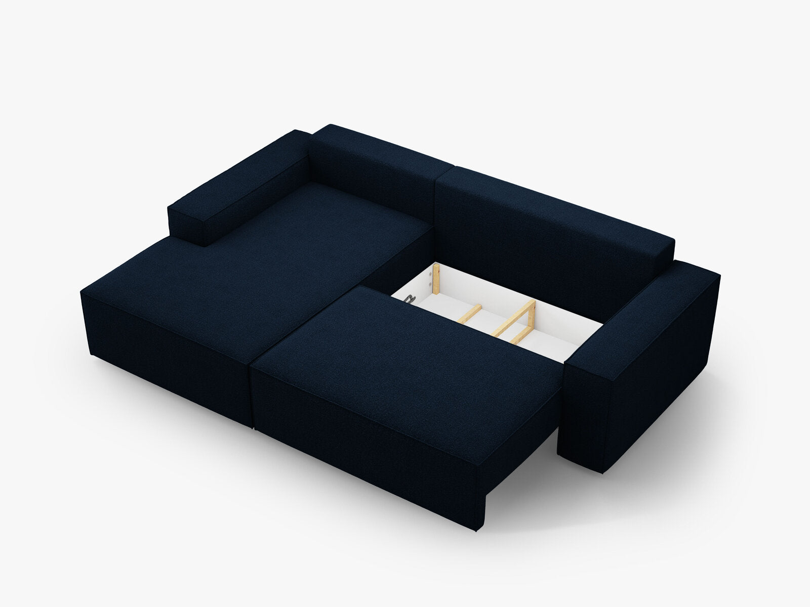 Micadoni Schlaf-Ecksofa Jodie 3-Sitzer Links Boucle Dunkelblau